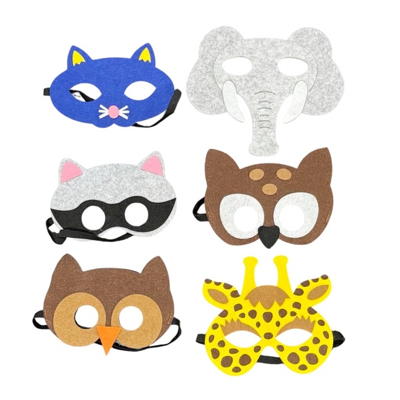 Set of 6 Colorful Animal Felt Masks Set - Picture 1 of 1